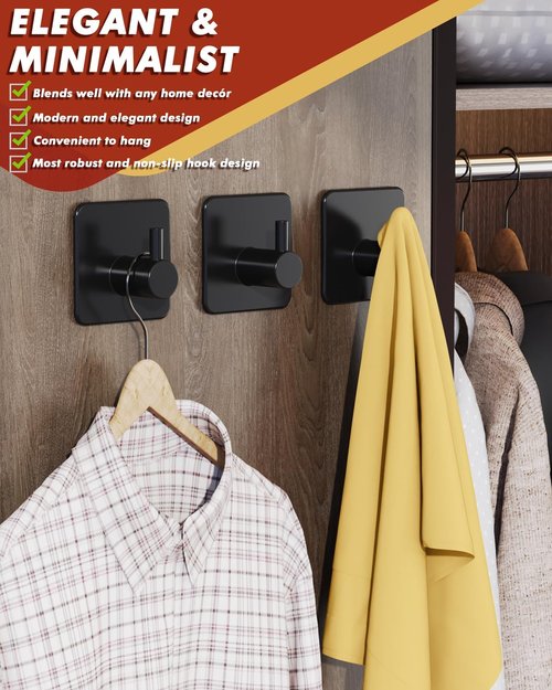 Auxmir Heavy-Duty Adhesive Hooks - 22lb Max Capacity, Waterproof Stainless Steel, 5 Pack for Towel & Coat Storage