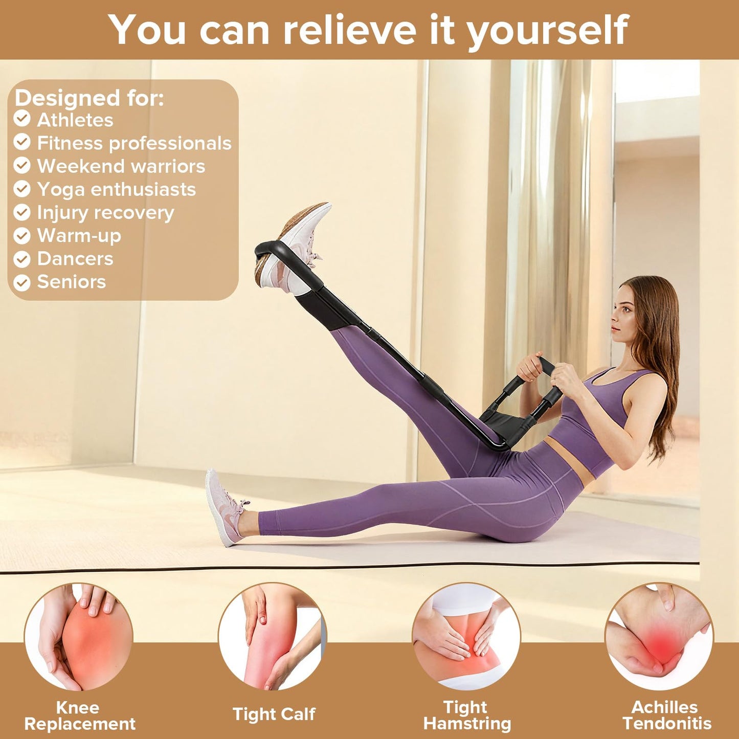 Hamstring Stretcher, Knee Extension Device for Knee Extension & Pain Relief, Adjustable Low Back, Calf, Leg & Hip Stretching Device for Flexibility, ACL Surgery Recovery Physical Therapy Equipment