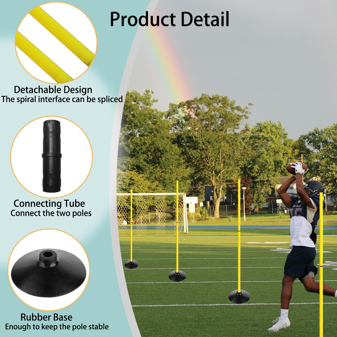 TNZMART 4.9FT Training Agility Poles Set Detachable Soccer Training Sticks Slalom Poles with 10 Disc Cones and Speed Ladder (Pack of 12, Yellow)