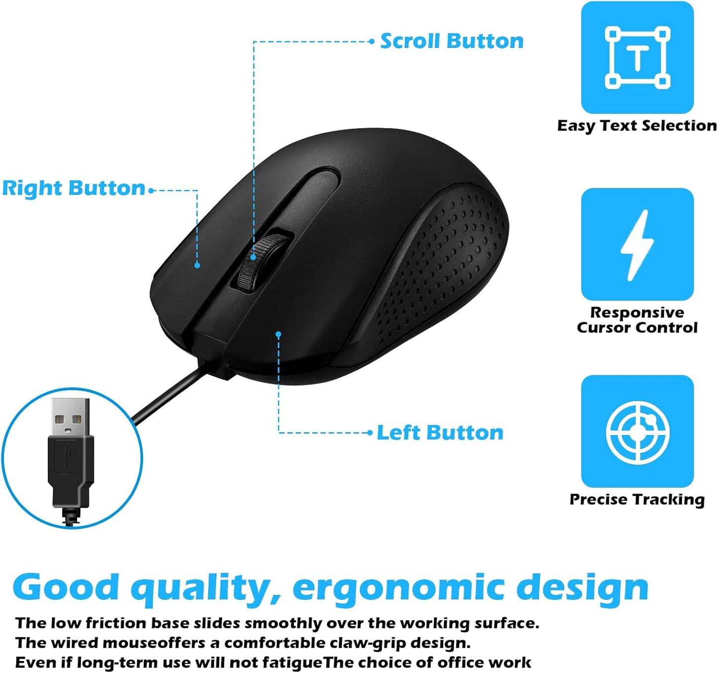 SUNYIWJIE 12 Pack (12) Wired Mouse Bulk Computer Mouse Wired with Ergonomic Design Computer Mice Plug and Play USB