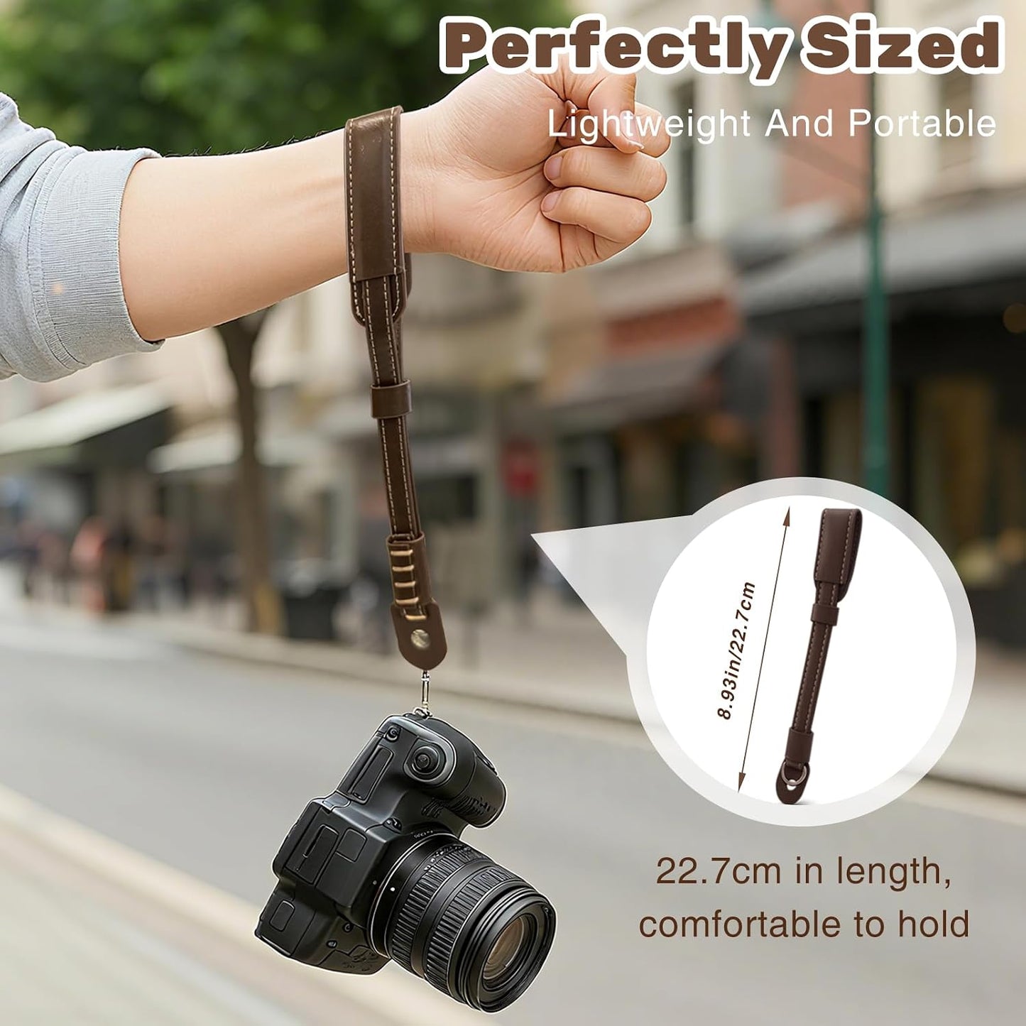 Brvlsoc Vintage Brown Leather Camera Wrist Strap Adjustable Safety Hand Strap for DSLR, SLR, and Mirrorless Cameras