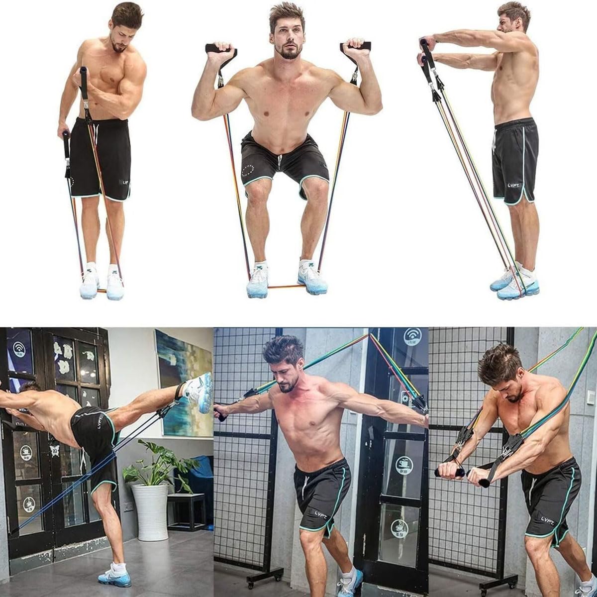 Exercise Handle Workout Handle Heavy Duty Grip Resistance Bands Handles Webbing Grip Puller Handle for Cable Machine Attachments Fitness Equipment with 2 Carabiners