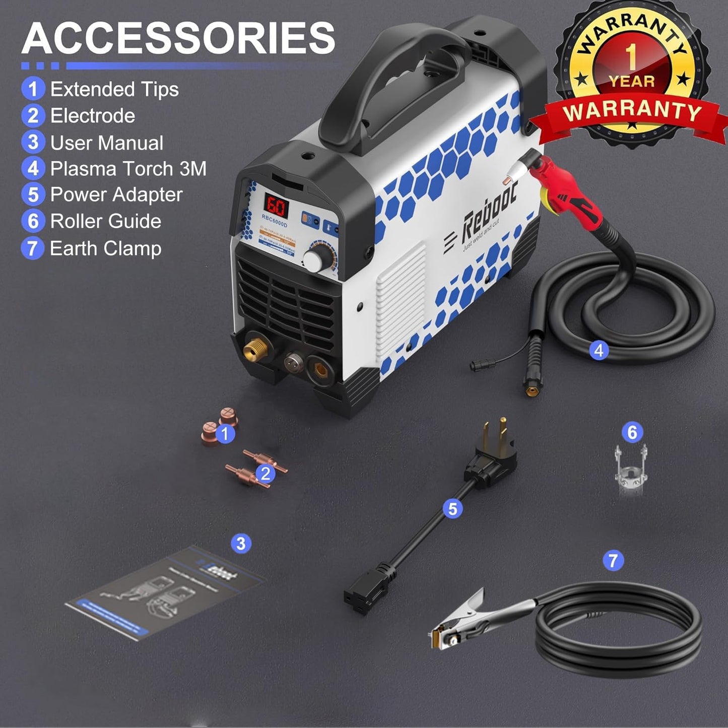 Reboot 60A Plasma Cutter Dual Voltage 120V/240V with Reboot 2PCS PT-31 Roller Guide Wheel Spacer Circle Compass Stand Off
