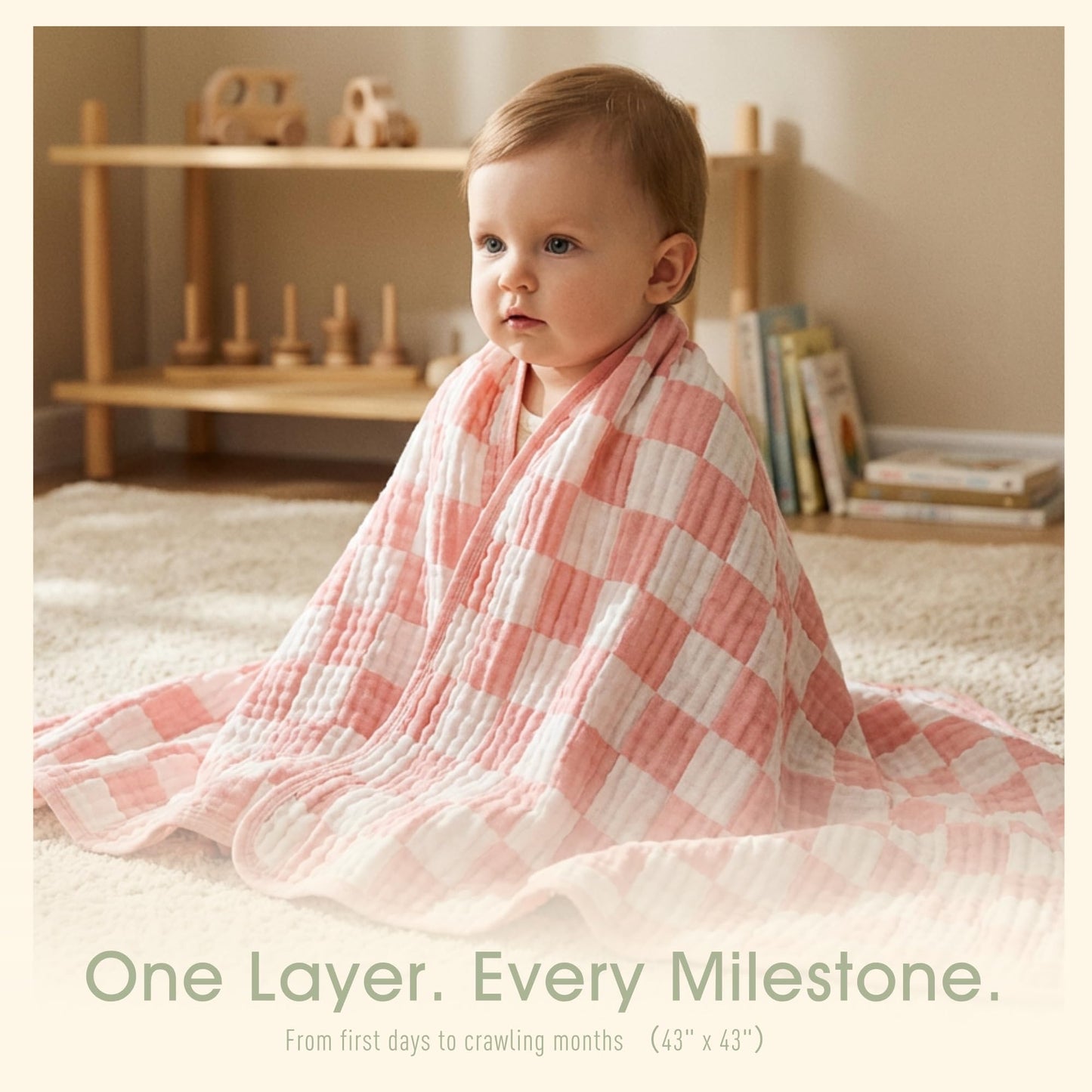 HardNok Ultra-Soft Muslin Baby Blanket - Swaddle & Crib for Girls, Pink Checkered (1-Pack)