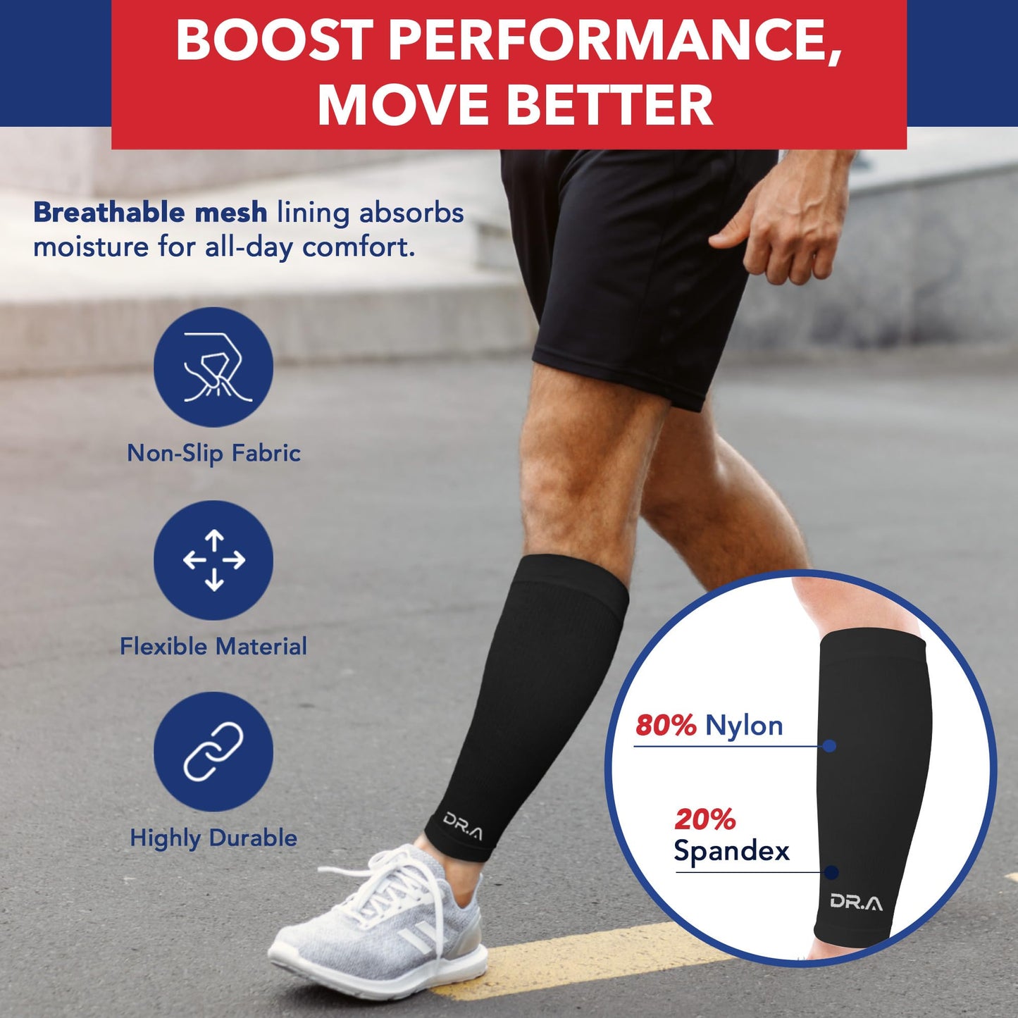 Dr. Arthritis Doctor Developed Calf Sleeve, Medical Leg Compression Sleeve for Circulation, Varicose Veins & Shin Splint, Leg Sleeves for Men & Women, (Large, Black, 1 Pair)