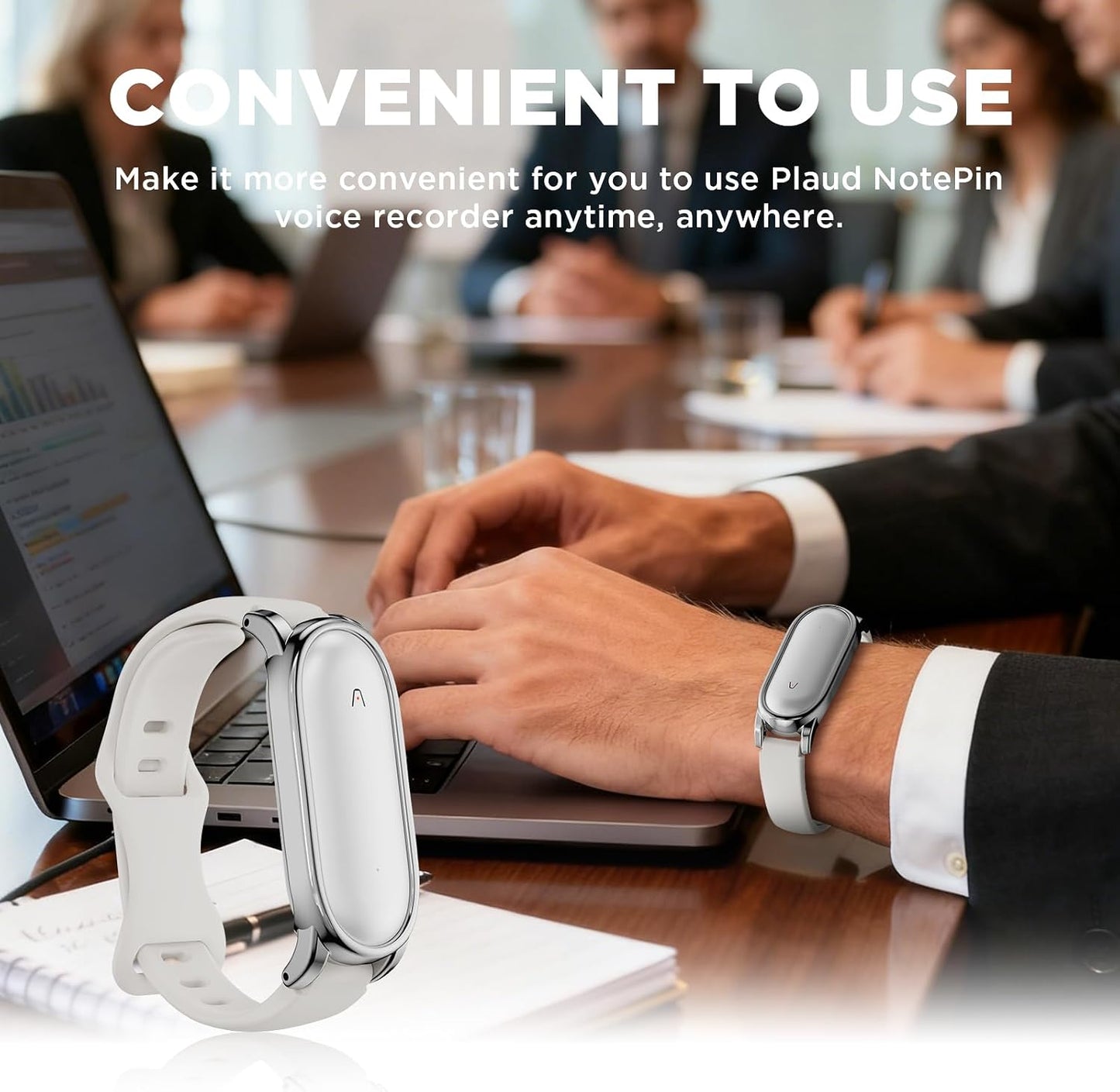 Wacanc (2025) Silicone Wristband Compatible with Plaud NotePin Voice Recorder,PC Case with Adjustable Wearable Strap
