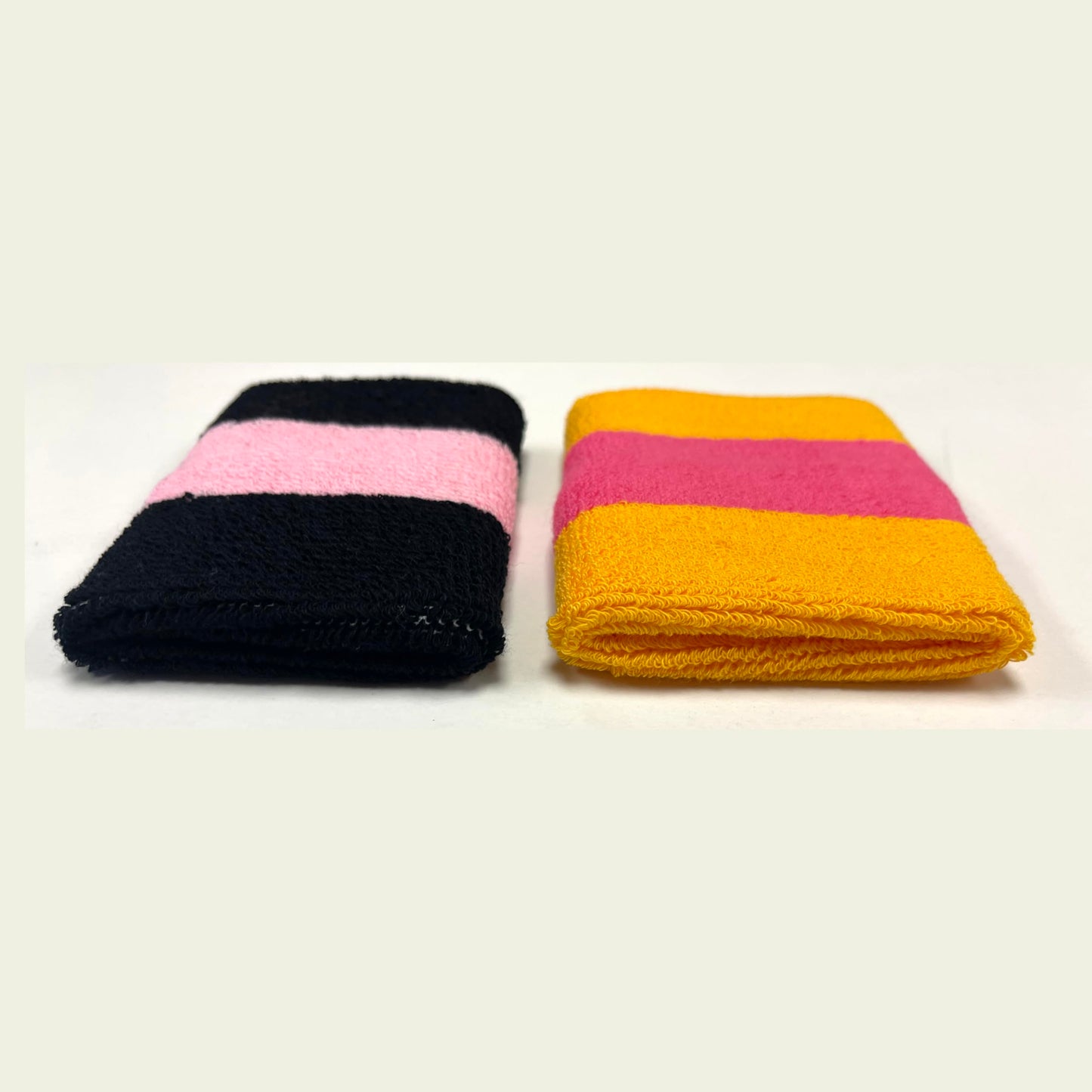 COUVER Sweatband Set (3-Pack) - Cotton Terry Cloth Sports Headband & Wristbands - Moisture Wicking for Basketball, Tennis & Fan Gear, Golden Yellow/Purple