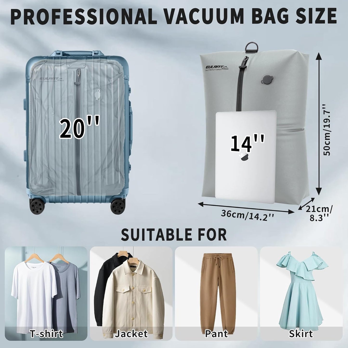 Skiennix Reusable Vacuum Bags - Waterproof IPX8 Compression Bags for Travel | 2 Pack, Gray