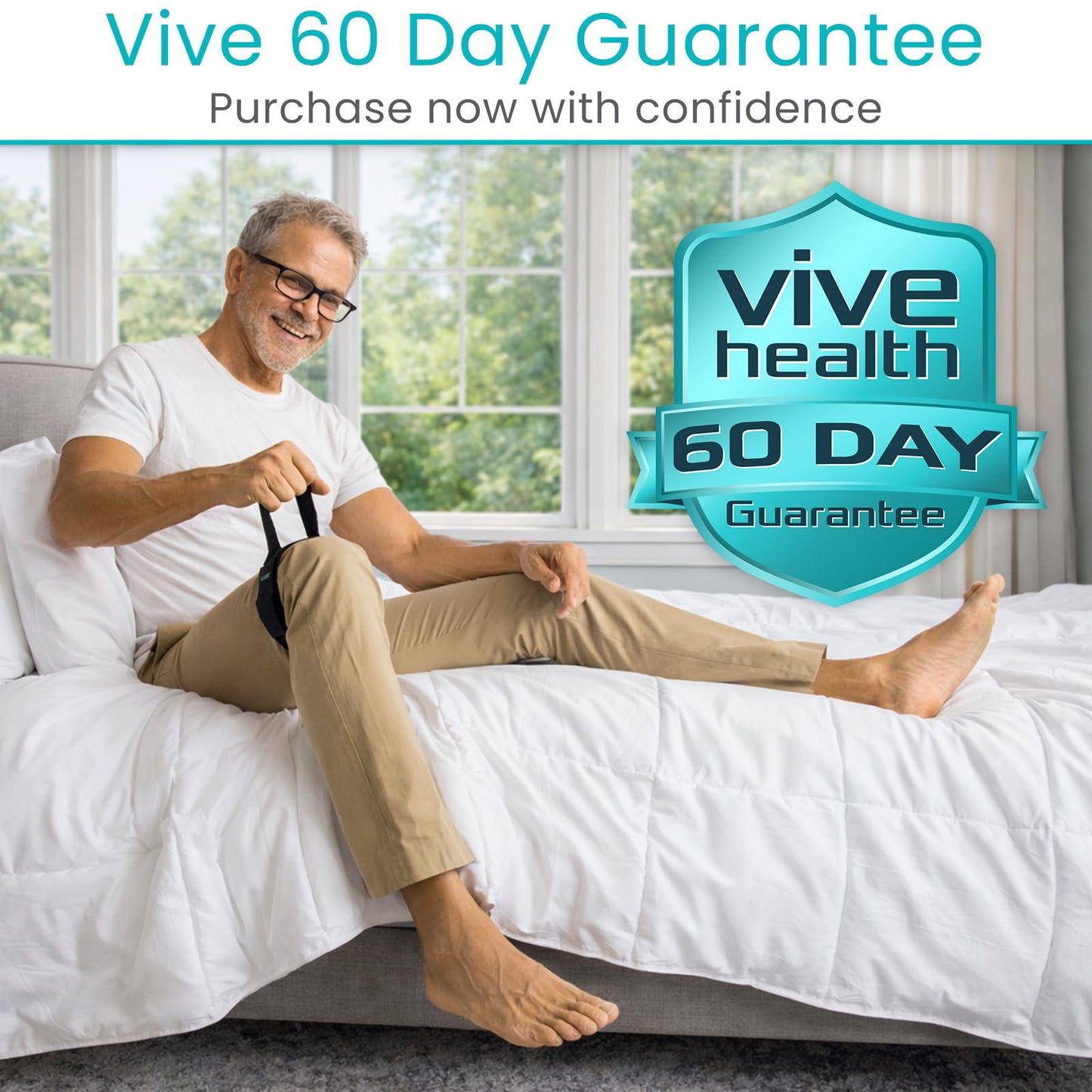 Vive Thigh Lifter Strap (2 Pack) - Pull Up Assistance Band - Medical Equipment Padded Wrist Tool For Leg Movement - Transfer Device For Limited Mobility, Knee Recovery - For Elderly, Senior & Disabled