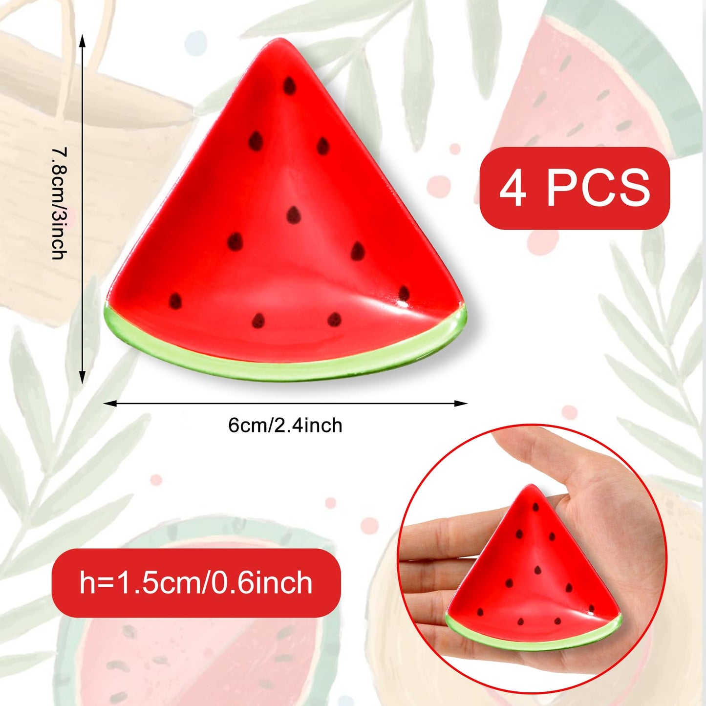 Whaline 4Pcs 2.4inch Watermelon Mini Ceramic Spoon Rest Red Green Watermelon Fruit Small Coffee Spoon Holder for Summer Home Coffee Station Bar Accessories