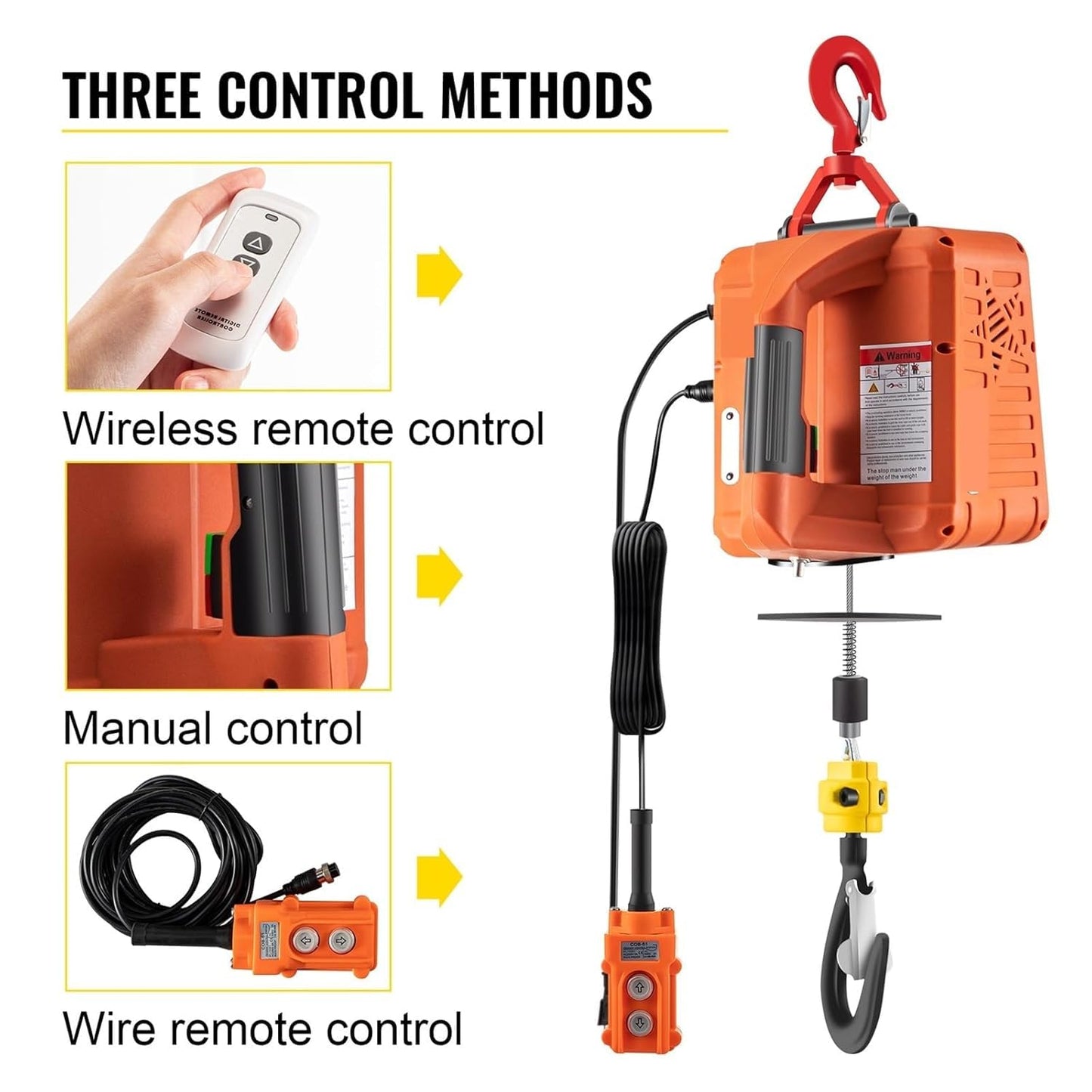 1100 lbs Electric Hoist Winch with Manual/Wired/Wireless Remote Control, 1500W Portable Pure Copp Electric Winch Crane 25 ft Lifting Height 16 ft/min Overload Protection for Towing Lifting
