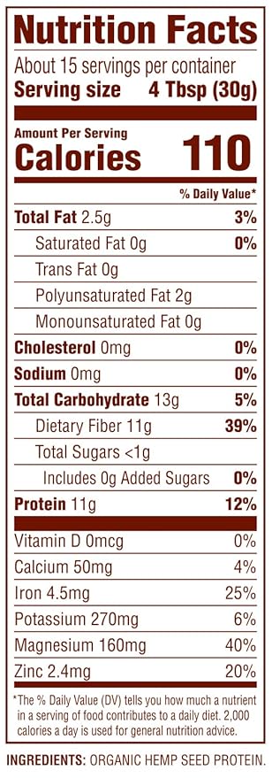 Nutiva USDA Organic Cold-Pressed Hemp Seed Plant Protein Powder, 16 Ounce, Fiber Plus with Essential Amino Acids, Non-GMO, Whole 30 Approved, Vegan & Keto