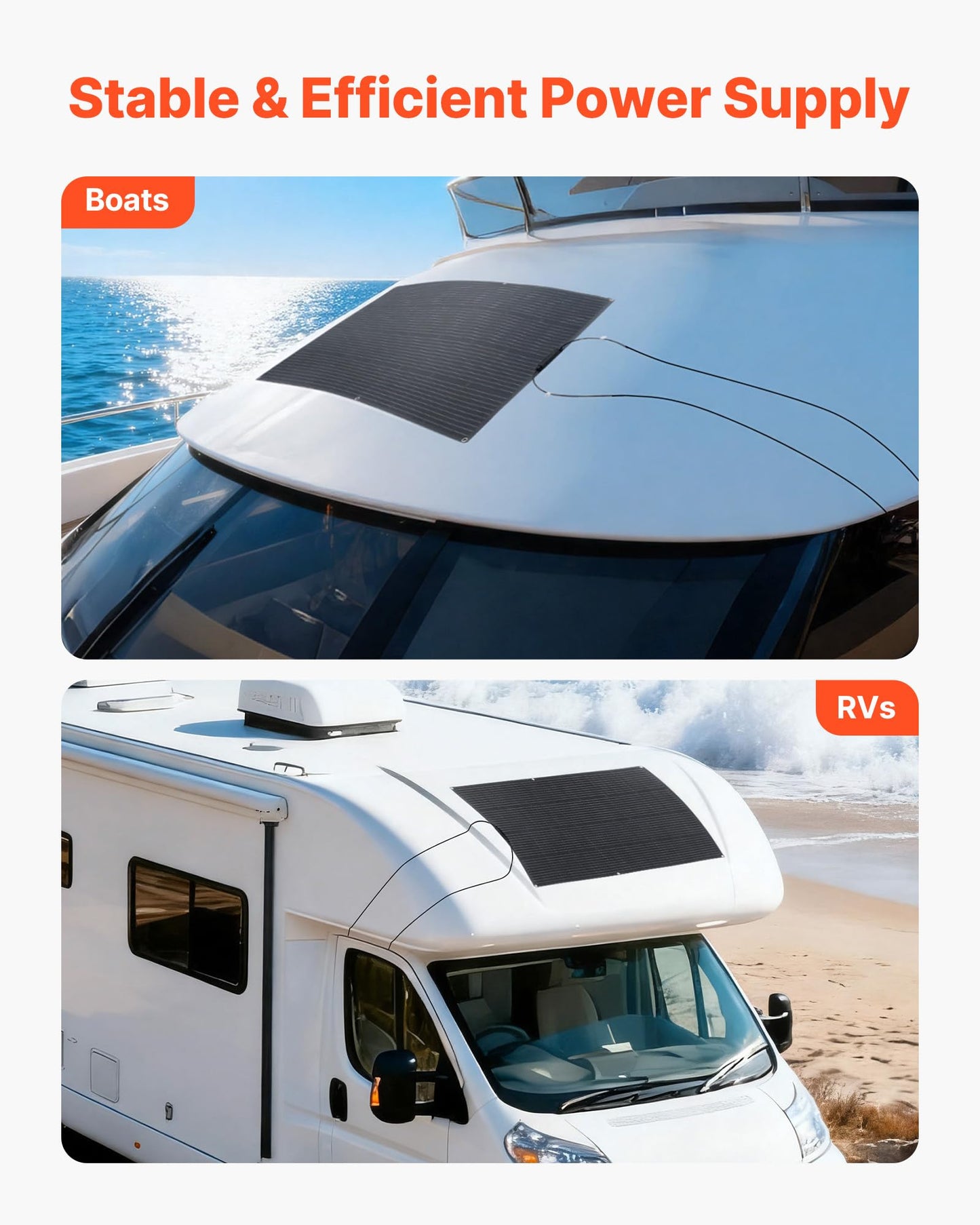 VEVOR Flexible Solar Panel, 200W Semi-Flexible Bendable Monocrystalline Solar Panel, 21.9% Efficiency Mono Off-Grid Charger with MC4 Output, IP67 Waterproof for Marine RV Car Cabin Curved Surfaces