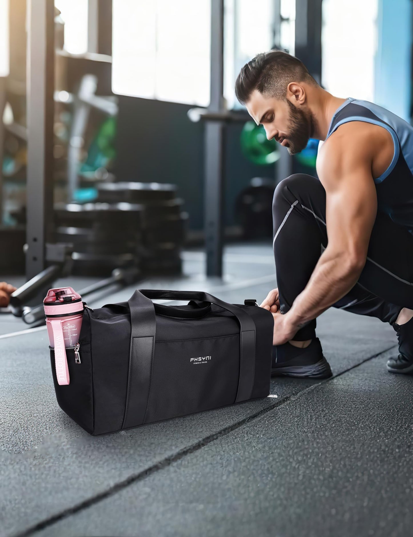 PHSYNI Gym Bag for Women with Shoe Compartment & Wet Pocket - Duffle Bag for Travel Sports Fitness Workout Athletic, 19“-Medium, Black