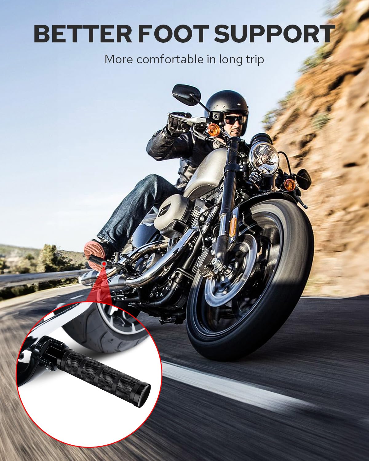 Benlari Motorcycle Foot Pegs, CNC Aluminum Mounting Footpegs, Footpegs Footrest Passenger Pedals 10MM Compatible for Harley Sportster, Dyna, Road King, Black