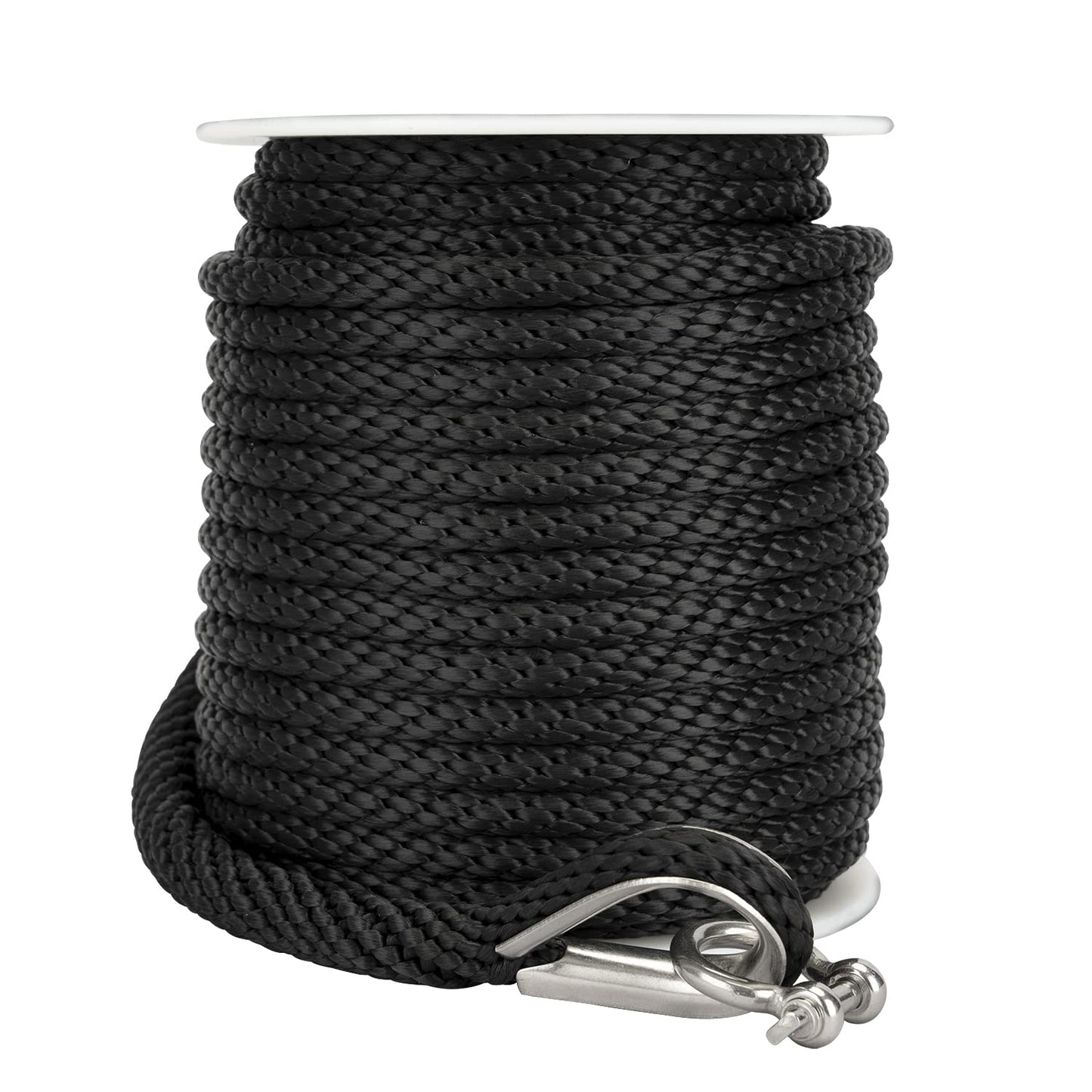 MARINE SYSTEM Made 3/8 Inch 100FT 150FT Premium Solid Braid MFP Anchor Line Braided Anchor Rope/Line with Stainless Steel Thimble and Shackle (3/8" x 100')
