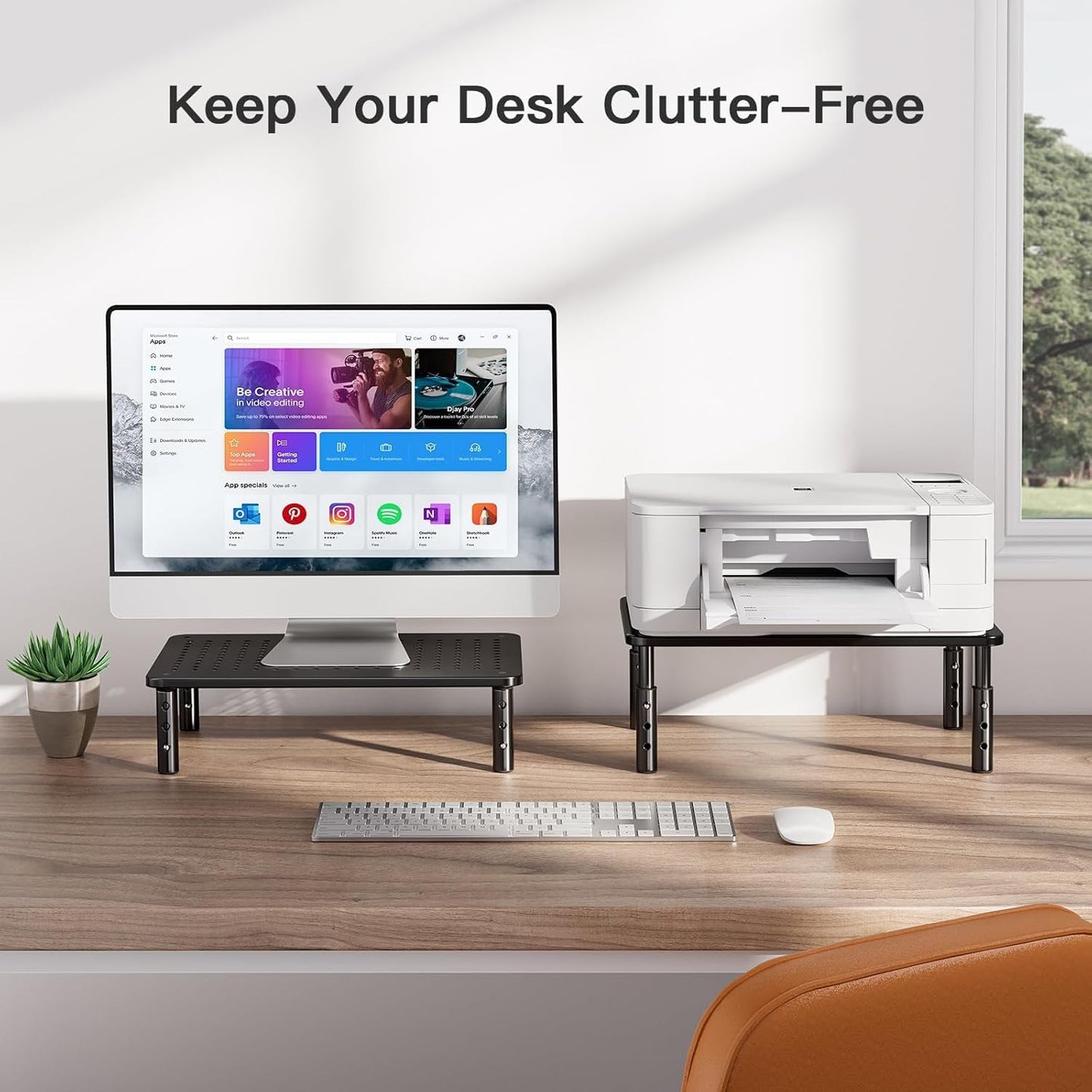 2 2 Pack, HUANUO Monitor Stand for Desk, Computer Monitor Stand Height Adjustable, Monitor Riser for Monitors, Laptop