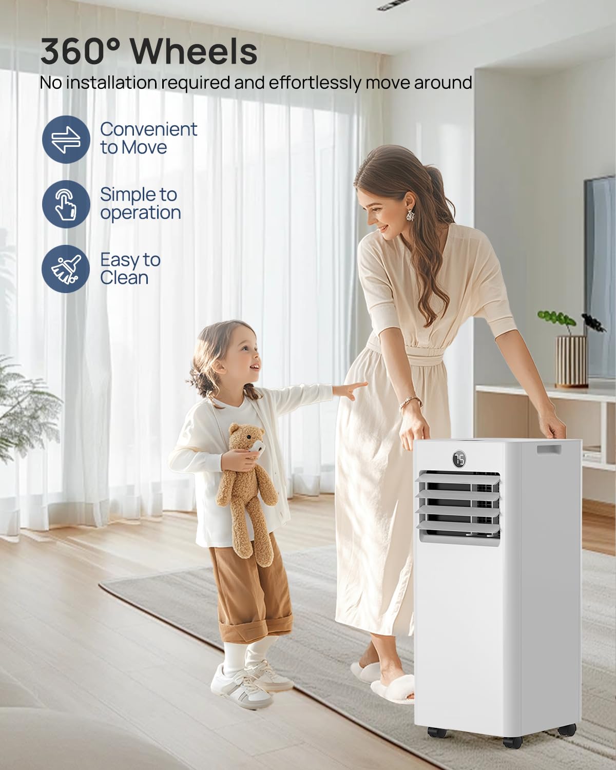 16,000 Btu Portable Air Conditioners for Large Rooms up to 750 Sq. Ft., 5-in-1 Smart WiFi AC Unit with APP, Fast Cooling, Dehumidifier, Fan, 36dB Sleep Mode 24H, Window Kits for Bedroom Home Office