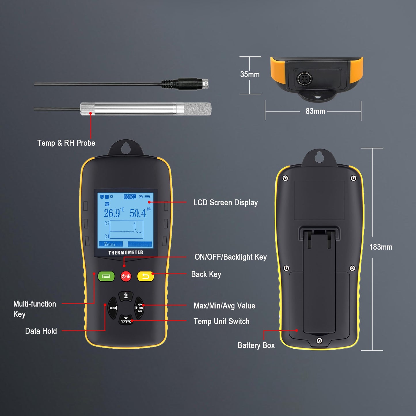 Tzone Temperature Humidity Data Logger USB Temp Recorder with Probe, Digital Dew Point Meter Wet Bulb Thermometer with Sound Alarm, Industrial RH Recording with Report for Lab HVAC Greenhouse Freezer