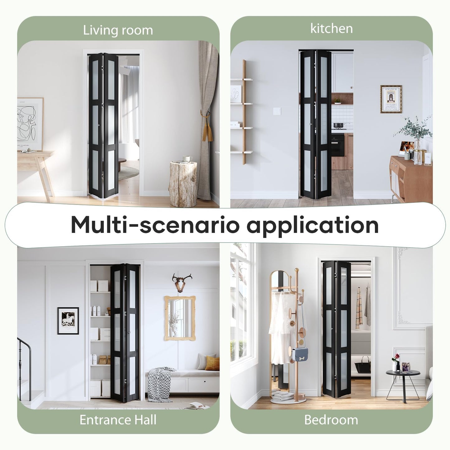 Easelife Bifold Closet Doors,Folding Door for 32" x 80" Opening,3-Lite Tempered Frosted Glass,Black Interior Bi-fold Barn Door with Concealed Sliding Hardware Kit,MDF Panel for Pantry and Laundry