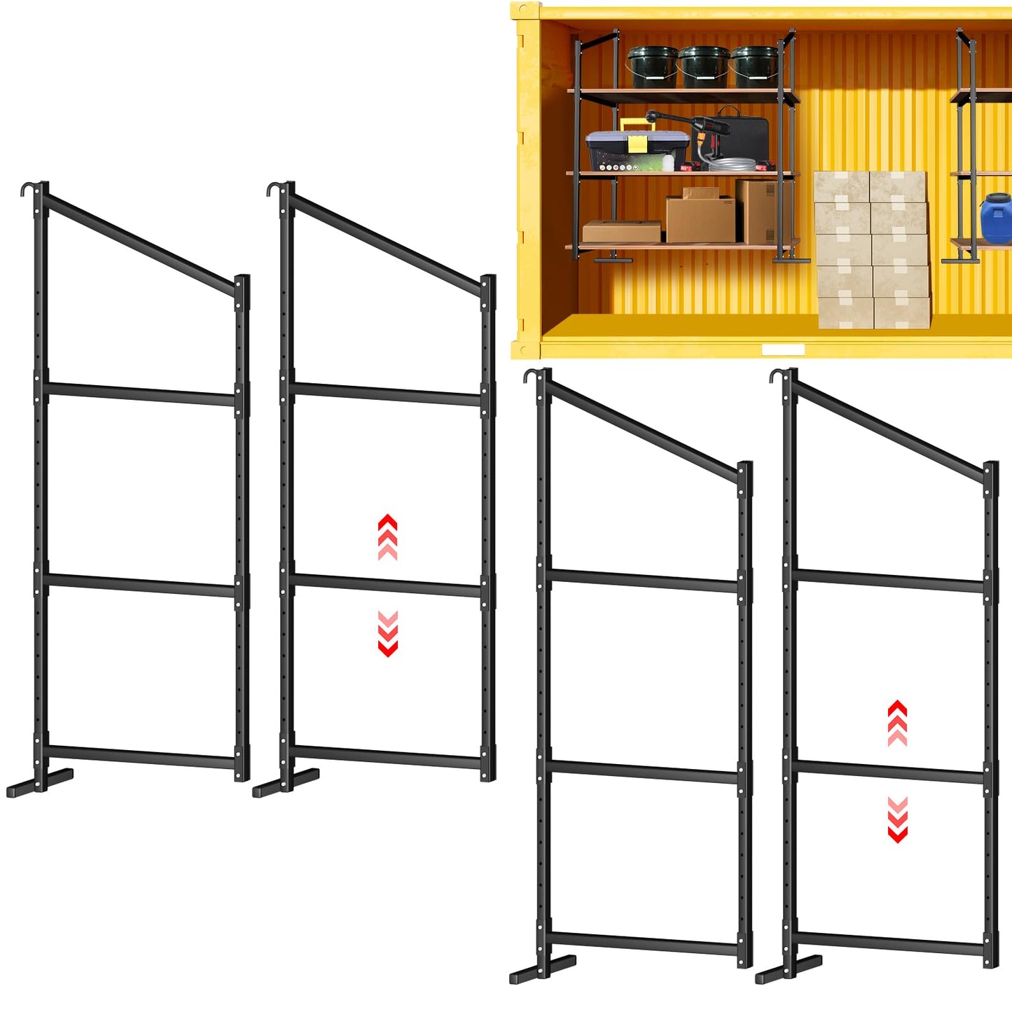 Kerty 4 Pack Shipping Container Shelving Bracket, 3-Tier Shipping Container Shelf with Adjustable Height, Suitable for Heavy Duty Trailer Containers (22" D x 58" H)