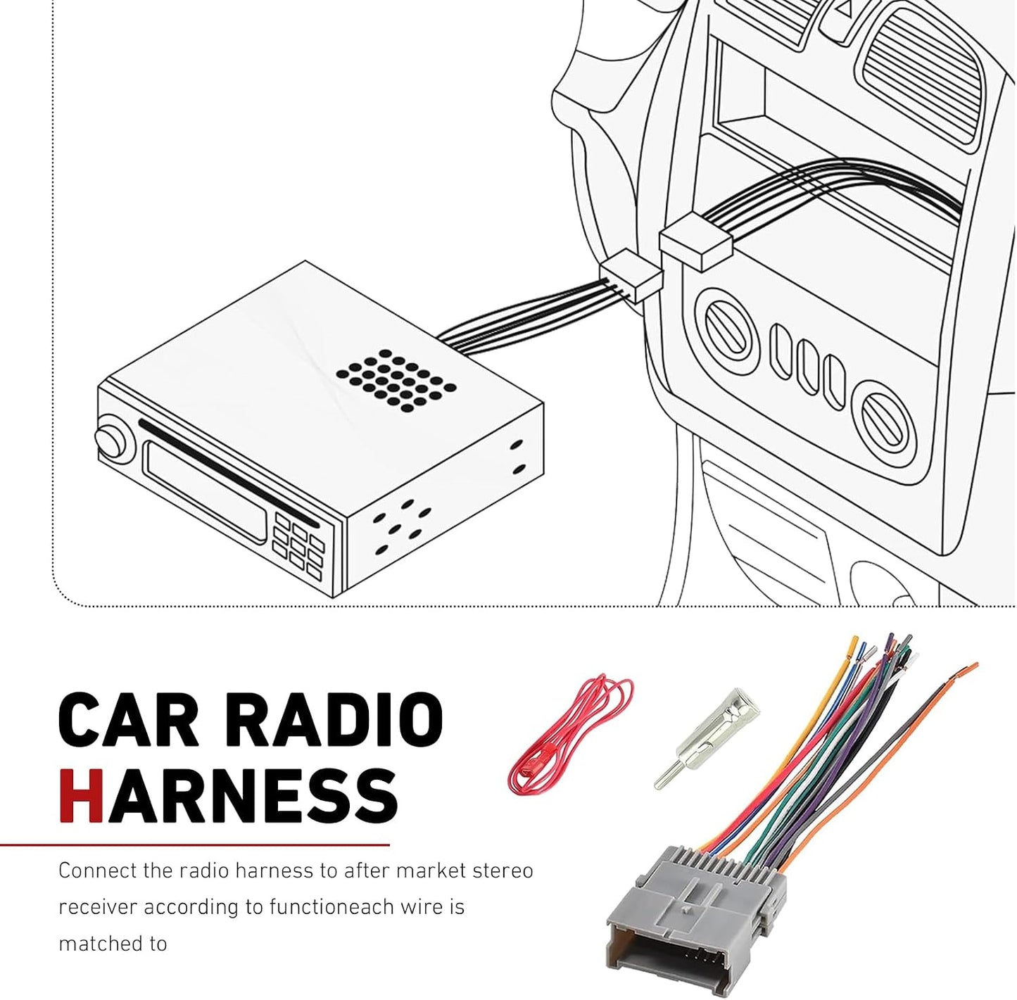 Titwaye 3 PCS Car Radio Wiring Harness, Audio/Video Wiring Harnesses Kit, Stereo Pigtail Connector Plug Adapter