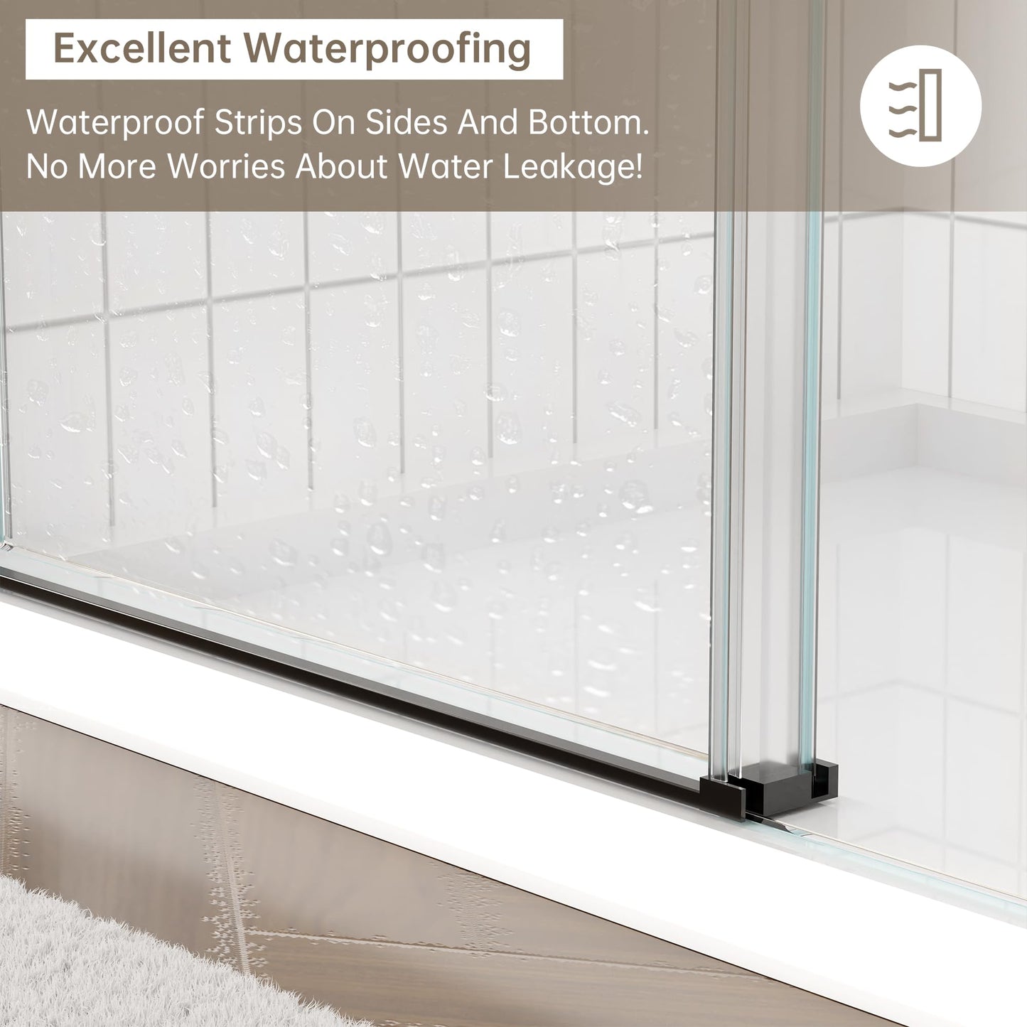 Frameless Sliding Shower Door 56-60 in W x 74 in H, Stainless Steel Frameless Shower Door with 5/16" (8mm) Clear Tempered Glass,Explosion-Proof Film, Silent Soft-Close Design,Matte Black