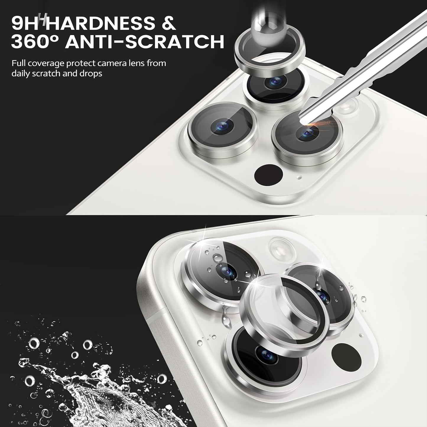 9H for Pro/Pro Max Camera Lens Protector, Hardness Tempered Glass Camera Screen Protector, Strong Adsorption Individual