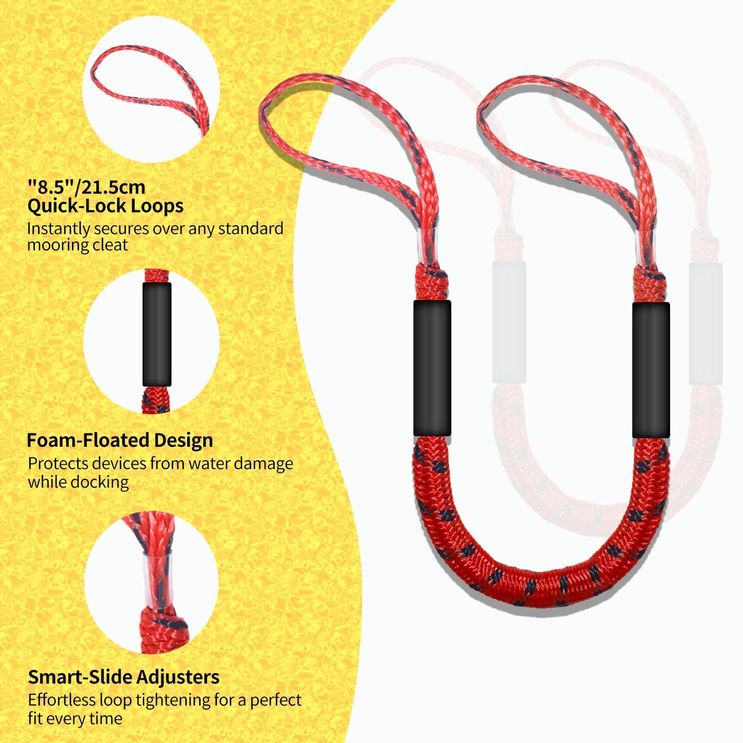 3FT Bungee Dock Line for Boats with Loops – Connect or Secure Docking for Small & Medium Sized Boats Like Kayak,PWC, Canoe, Bass Boat, Jon Boat, Boat Fender Lines (Red&Black)
