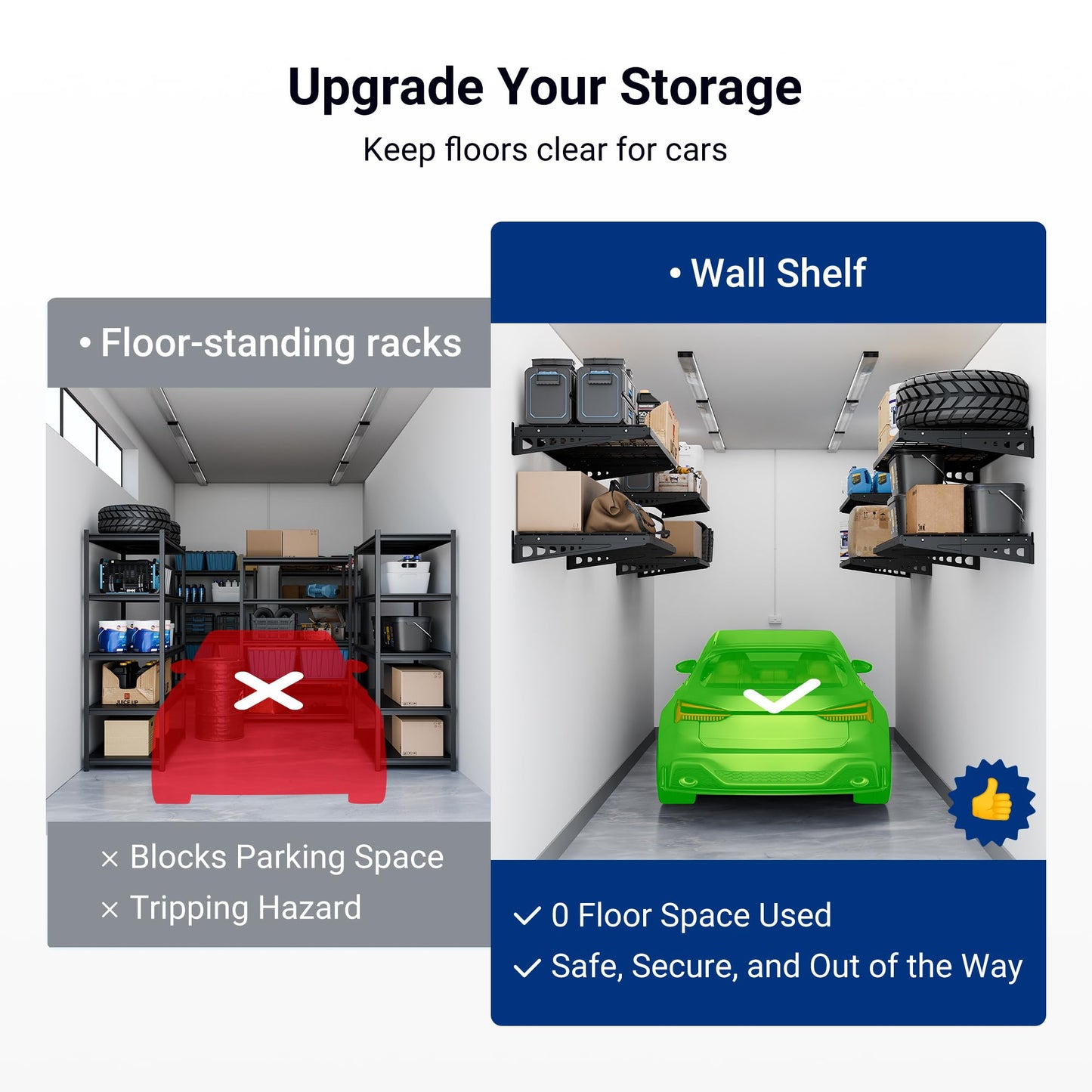 FLEXIMOUNTS 2 Pack 2x4ft Garage Storage 24x48 inch Heavy Duty Bike Wall Shelving Rack, 660lbs Total Weight Capacity, Black, Pro Series