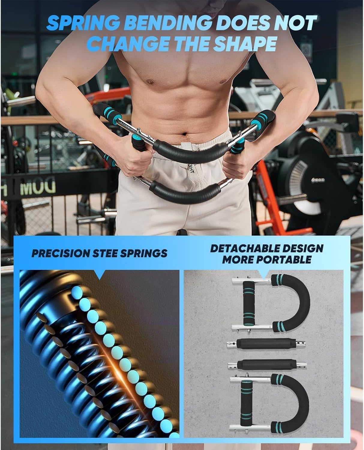 Twister Arm Trainer, 40-100lb Adjustable Chest Workout Equipment Power Twist Arm Trainer, Forearm Strengthener, Portable Spring Resistance for Home Fitness (Blue)
