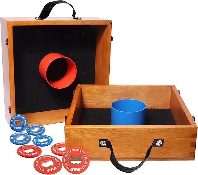 GSE Games & Sports Expert Premium Wood Washer Toss Game Set with 8 Washers with Bottle Opener for Adults and Family. Portable Lawn Game for Beach, Backyard, Pitching, Tailgating, Camping