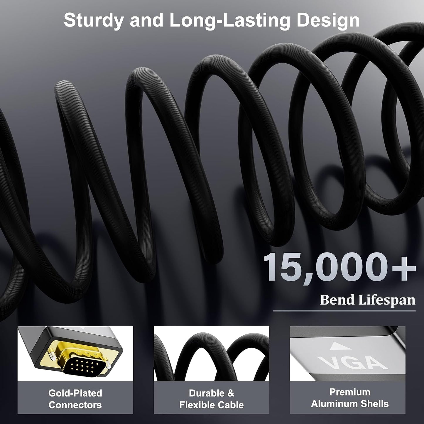 Conable 4 1080P@60Hz VGA to HDMI Cable FT with USB Power Supply, Real Video Output, Unidirectional Cable, from VGA