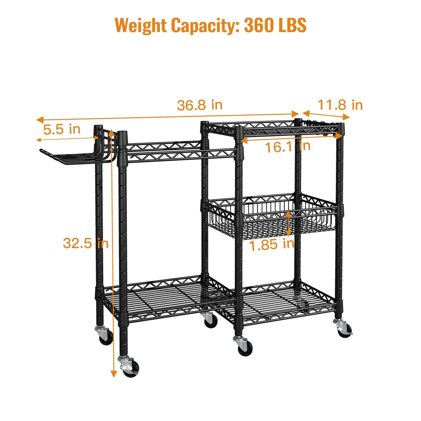 FUTASSI S2 Home Gym Storage, Rolling Yoga Mat Storage and Organizer, Sport Equipment Rack for Dumbbells, Kettlebells, Foam Rollers, Resistance Bands, 11.8" D x 36" W x 32.5" H, Black
