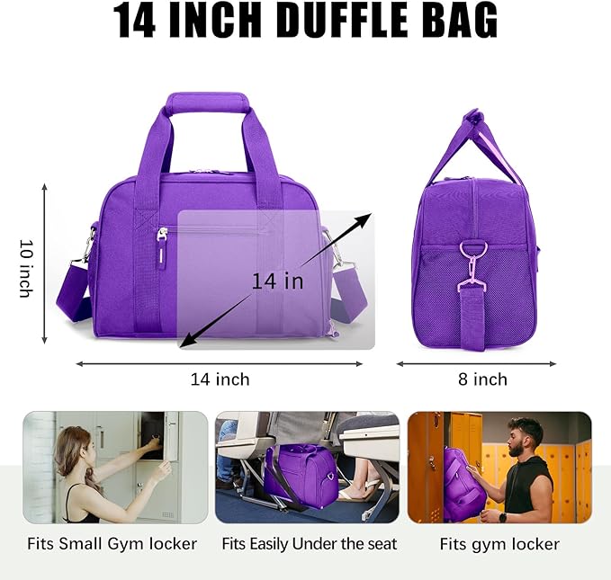 SeaRock 14 inch Small Gym Bag, Mini Duffel Bag for Women & Men, Carry On Lightweight for Travel Sport - Purple