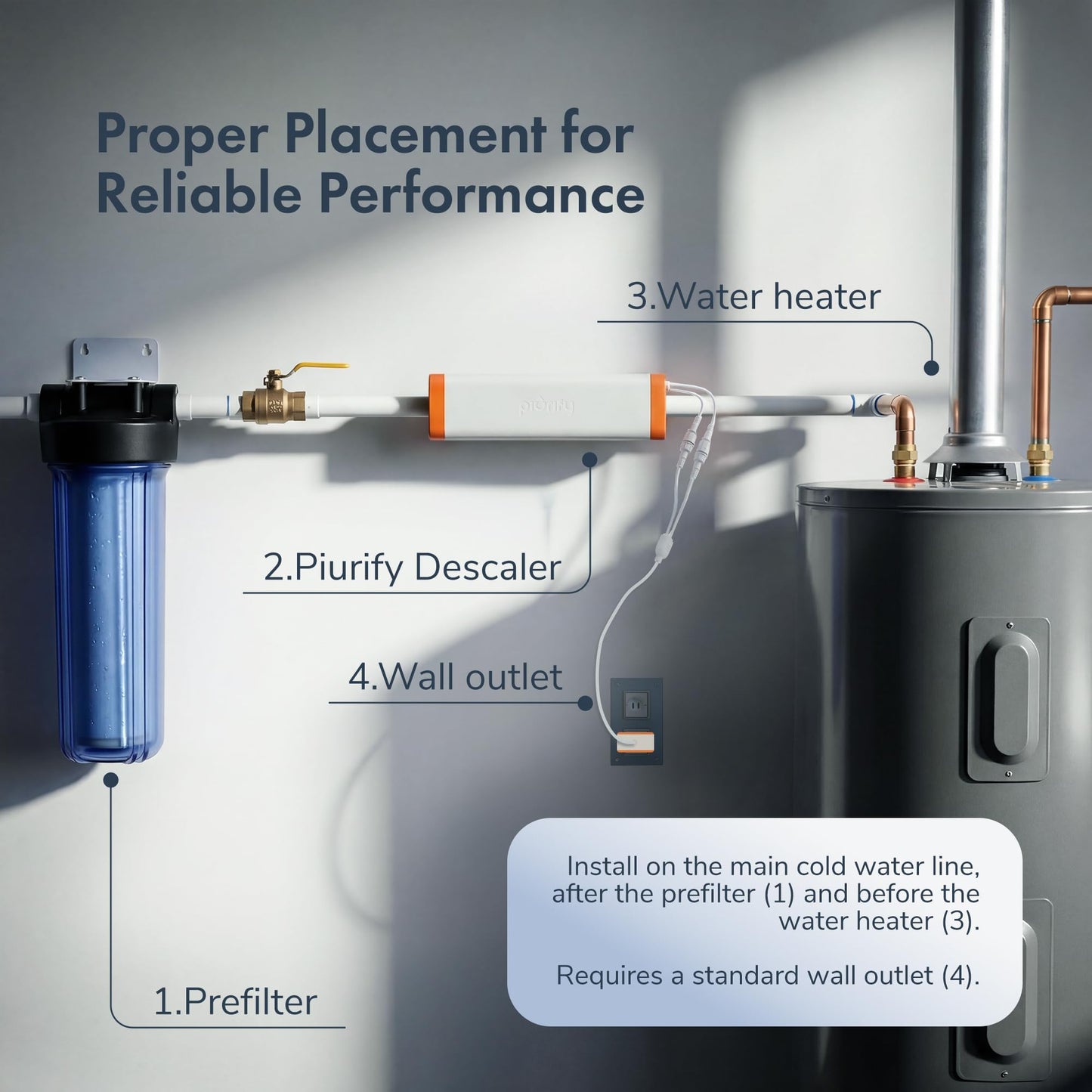 PIURIFY Over-Pipe Whole House Electronic Water Descaler System | Moderate to High Water Hardness | UP to 15 GPG / 250 PPM | 168V High-Power | Salt-Free | Renter-Friendly | Zero Maintenance (Orange)