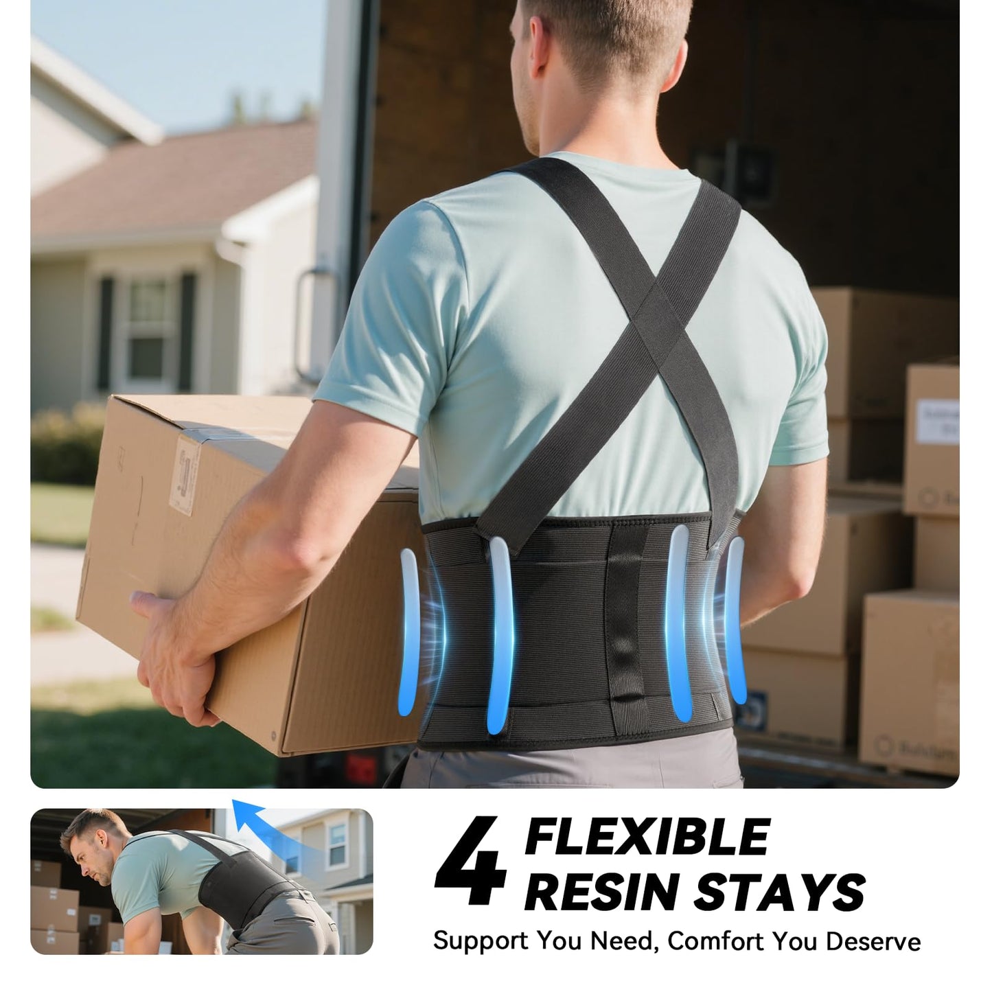 SOLOEVER Work Back Brace for Men & Women, Adjustable Lower Back Support Belt for Sciatica, Herniated Disc, Pain Relief, Moving Construction Warehouse Heavy Lifting Safety & Protection (Black, Large)