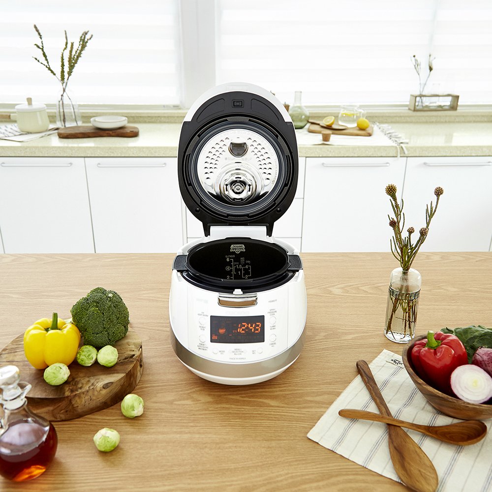 CUCKOO CRP-HS0657FW 6-Cup (Uncooked) 12-Cup (Cooked) Induction Heating Pressure Rice Cooker with Nonstick Inner Pot & 16 Menu Modes (White/Silver, Made in Korea)