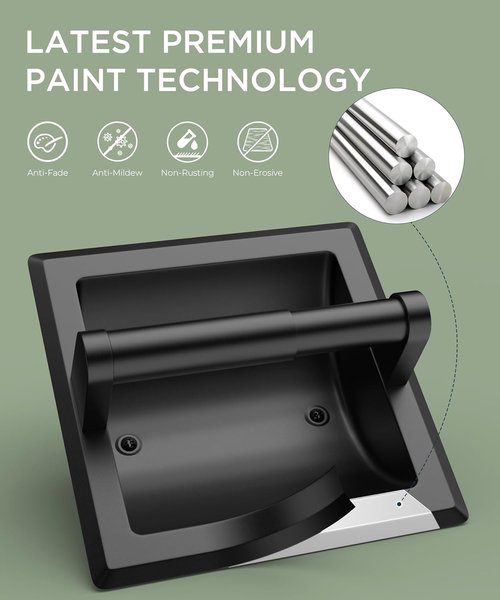 FORIOUS Recessed Toilet Paper Holder - Durable Stainless Steel Wall-Mount Design | Matte Black Finish