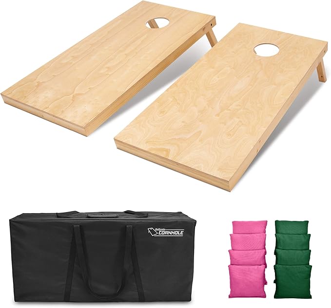 GoSports Regulation Size Wooden Cornhole Set with Natural Wood Finish - Includes Carrying Case