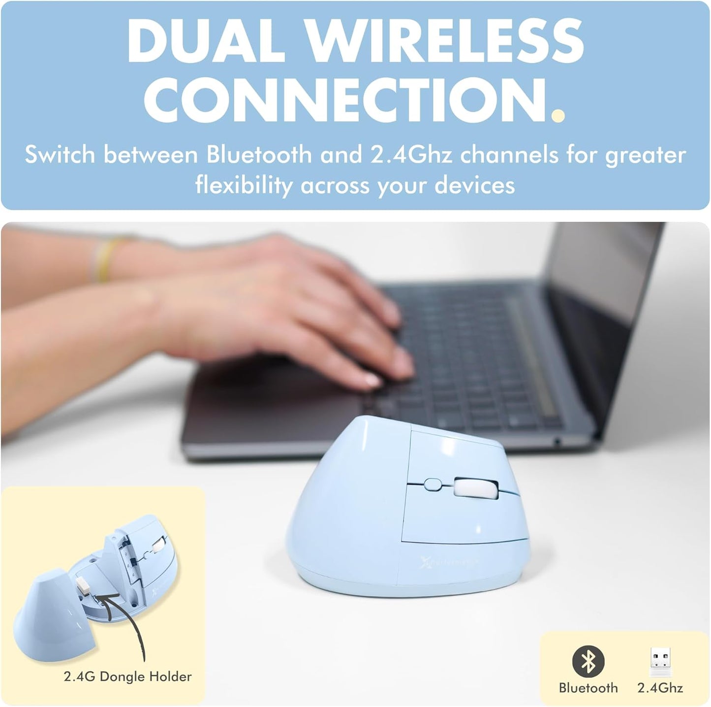 X9 Performance 2.4Ghz) 4000 6 Wireless Vertical Ergonomic Mouse - (BT + - Click in Comfort - Up to DPI, Button