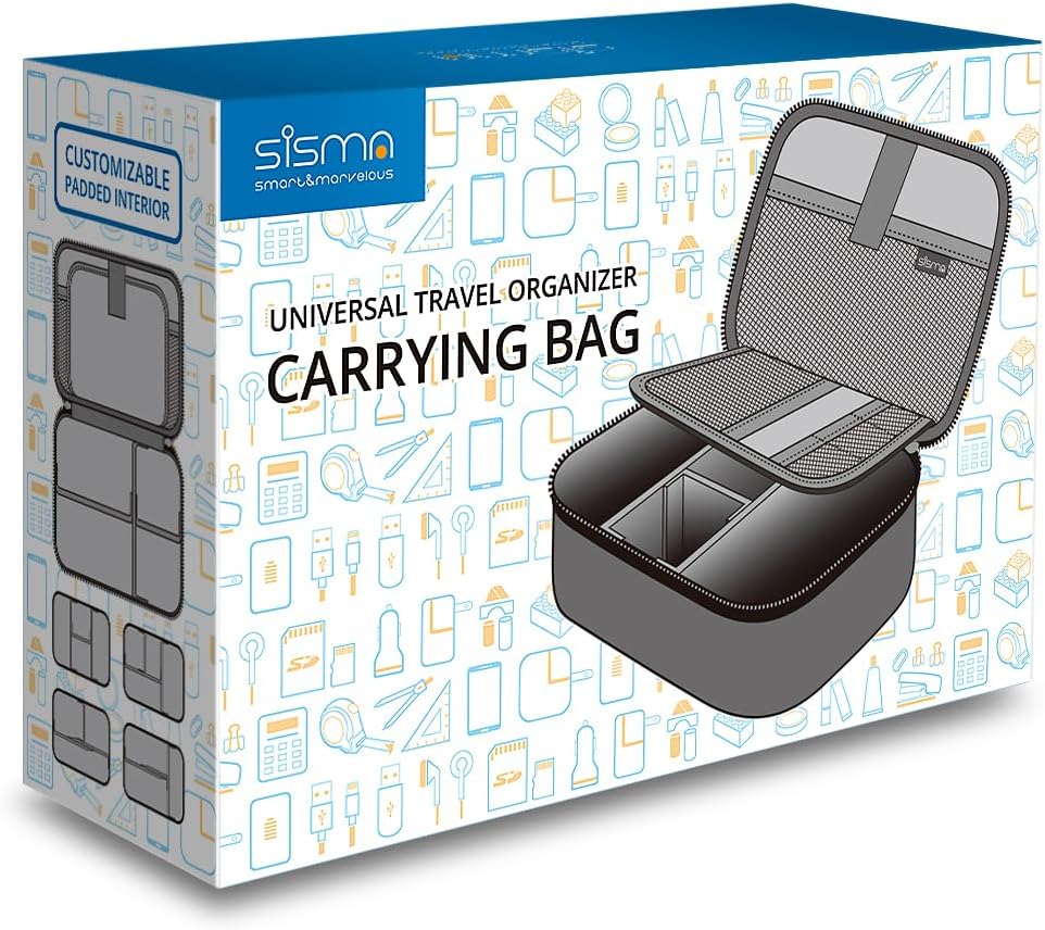 sisma Travel Electronics Organizer Small Carrying Case for Cables Phone Chargers USB Plugs Power Cords Earbuds Adapter