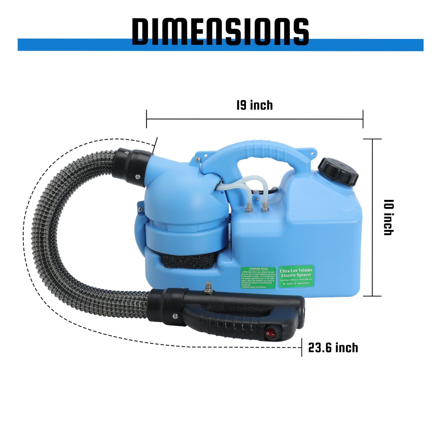7L (1.85 Gallon) Electric ULV Fogger Machine, Portable Fogger Sprayer Machine Electric Atomizer Ultra Low Volume Sprayer for Home Indoor and Outdoor Spraying Use, 1 Pack