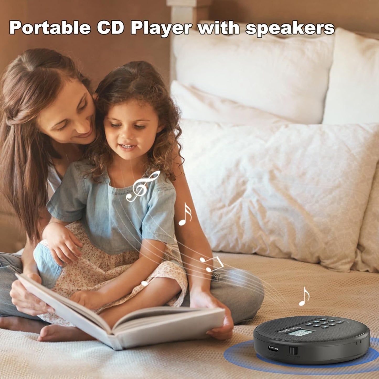 Kuephom Discman CD/USB/MP3 Portable CD Player with Headphones and Built-in Speakers: Rechargeable with Anti-Skip