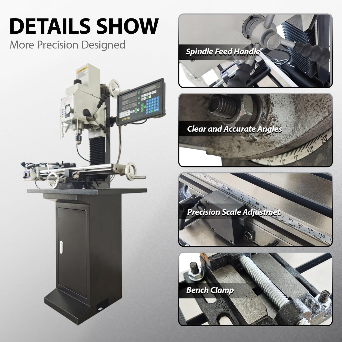 LGXEnzhuo 1300W Milling Drilling Machine R8 Taper Drilling Milling Lathe 50-2250RPM Brushless Motor with 27.5" x 7" Workbench for DIY/Metal/Wood Working 110V