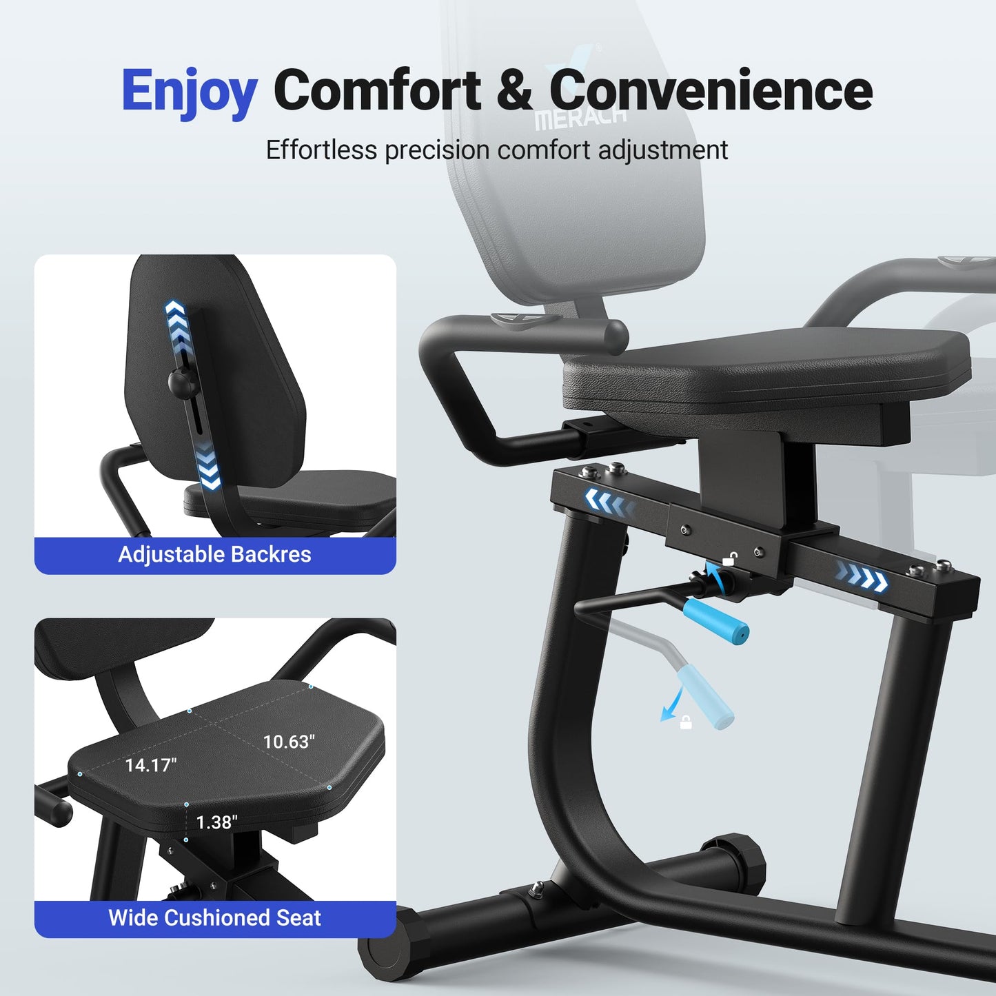 MERACH Recumbent Exercise Bike for Home, Upgraded Durable Magnetic Stationary Recumbent Bikes for Seniors Adults with Resistance Bands, Exclusive App, Adjustable Comfortable Seat, 350LB Capacity, S23