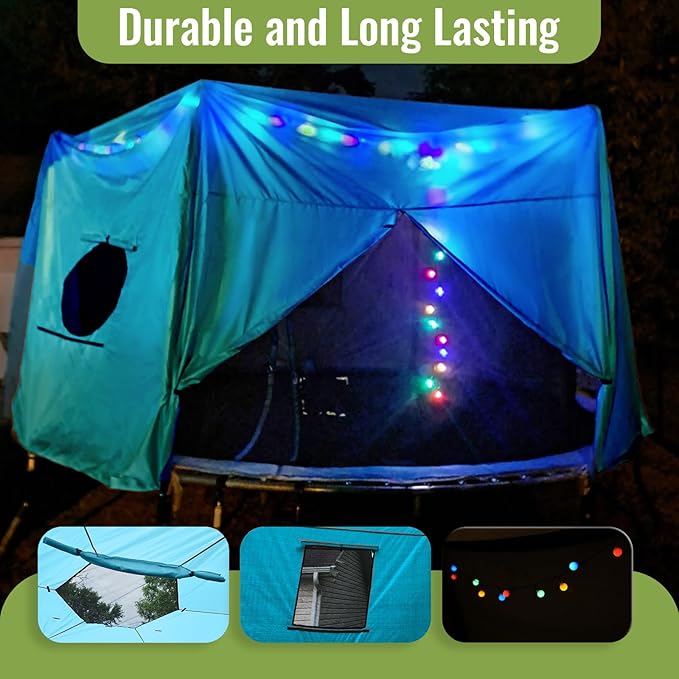 Gardenature 10FT/12FT/14FT Trampoline Tent(Tent Only), Fit Round Trampolines, Shade Cover with LED Light, Outdoor Trampolien Accessories, Anti-Tear