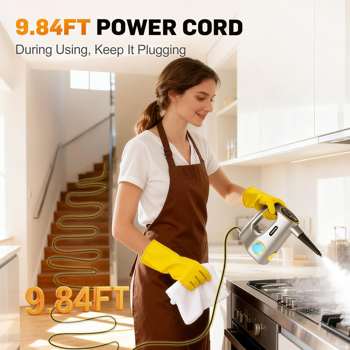Skiennix Handheld Steam Cleaner - 15s Heat-Up, 3-Level Adjustable Steam, 14 Accessories | Multi-Surface, Chemical-Free (Grey)