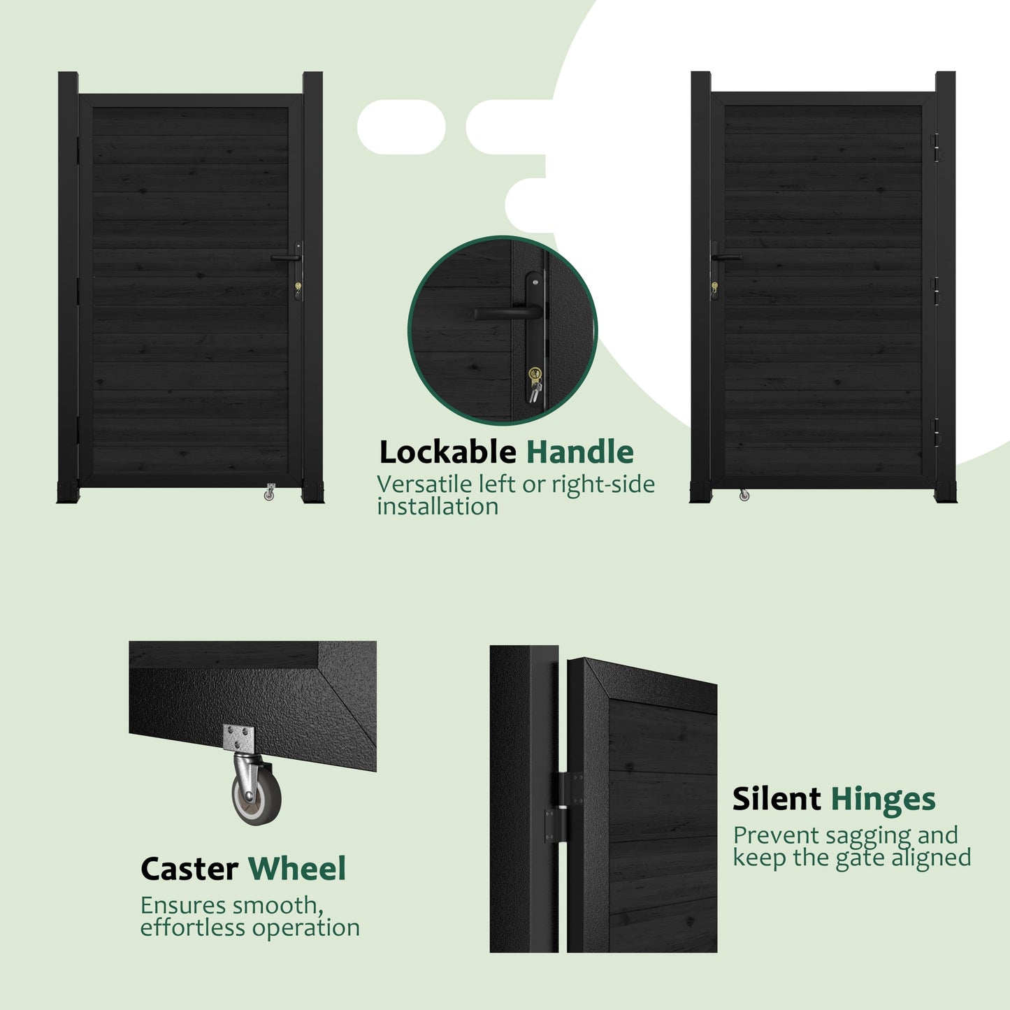 BlueWish 6 x 3 FT Cedar Wood Fence Gate Kit, Board-on-Board Privacy Fence Gate, Aluminum Frame with Security Lock System, Outdoor Garden Yard Complete Gate Kit for Backyard, Pool, Black