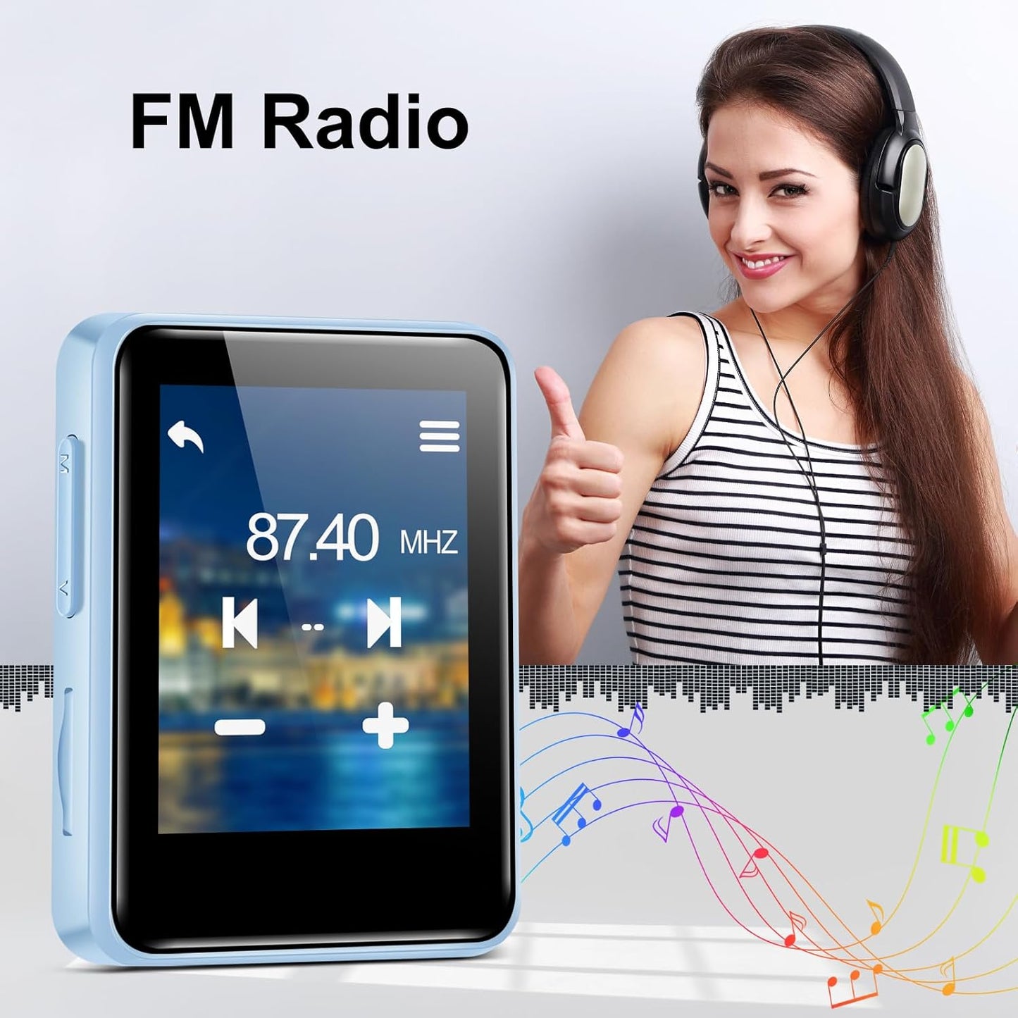 woolynew 32GB MP3 1.8 inch 512GB, Player with Bluetooth, Screen, with FM Radio, Recorder, Portable Sport HiFi Music